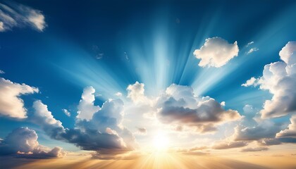 Aufkleber - Heavenly concept with blue skies and clouds with bright sunshine.