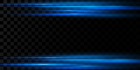 Wall Mural - light effect of neon blue lines movement. horizontal lines. speed ​​effect on a transparent backgrou