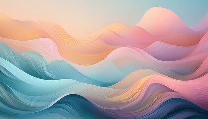 Fototapete - Calming pastel color abstract gradient background with waves.