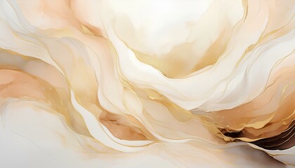 Aufkleber - Watercolor abstract background with golden beige and white tones.