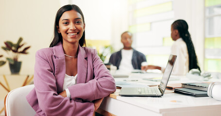 Aufkleber - Girl, college student and arms crossed with smile in library, pride or confident with development at academy. Person, happy and portrait in study hall for learning, education or excited at university