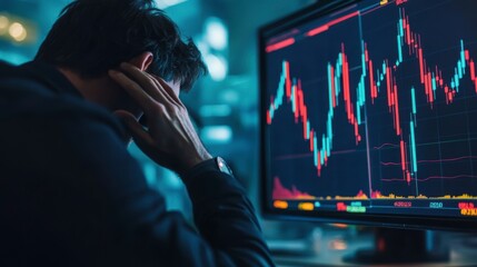 Leinwandbilder - Stressed businessman reviewing negative stock market data on computer screen.