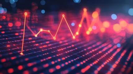 Leinwandbilder - Abstract glowing red data graph on dark background.