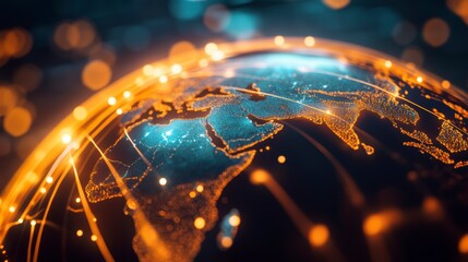 Poster - Glowing digital Earth map with connecting lines, showing global network and data flow.