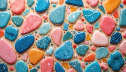 Leinwandbilder - Vibrant terrazzo pattern mix of blue pink orange green stone fragments. Lively contemporary design for interior design flooring background. Modern colorful mosaic.