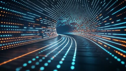 Wall Mural - tunnel of digital flow: an evocative tunnel, constructed from a vibrant array of digital lines and d