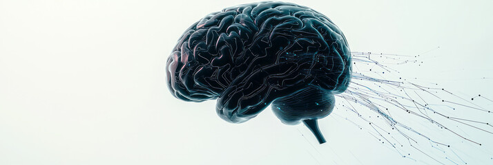 Poster - A surreal AI-inspired black brain, composed of smooth, glossy organic curves, suspended in a