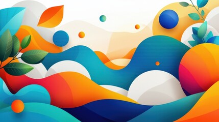 Wall Mural - a colorful, abstract painting of a landscape with a tree and a blue ocean