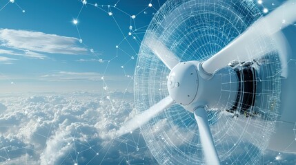 Wall Mural - a propeller is shown in the sky with a network of lines surrounding it