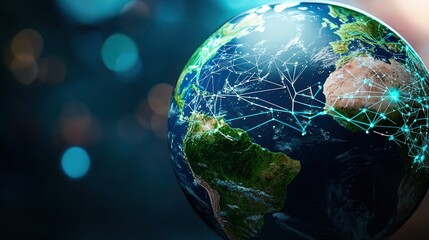 Wall Mural - global network connections, earth model, blurred background, conceptual image