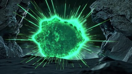 Wall Mural - vibrant energy explosion in a dark cave, illuminating rock walls with a neon green spectacle and dyn