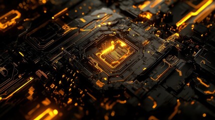 Poster - Glowing Orange Circuit Board Closeup