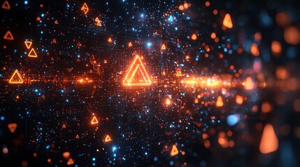 Futuristic technological abstract background with glowing neon triangles