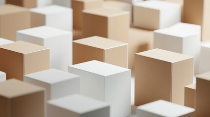 Leinwandbilder - Abstract background of beige and white cubes.