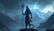 © willem - Lord Shiva Standing on Mountain Peak with Lightning Backdrop Illustration