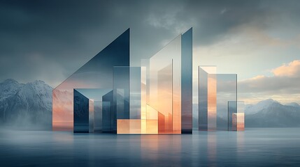 Poster - Abstract modern city reflected on calm water