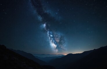 Aufkleber - Night sky view over mountain range. Starry galaxy with many constellations above. Peaceful, dark environment with stars in sky. Universe space background with cosmos. Astronomy, travel, nature
