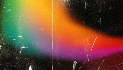 Aufkleber - vintage grunge rainbow gradient texture with distressed halftone effect on black background, abstract retro aesthetic

