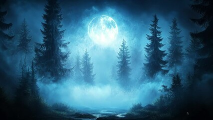 Wall Mural - enigmatic moonlit forest shrouded in mist