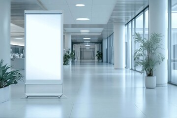  Blank white roll up stand banner in hospital