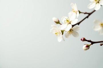 Wall Mural - delicate white blossom against pure white background, serene, soft