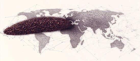A corn cob lies above a connected global network map