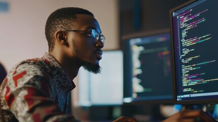 Focused Programmer Coding Late Night