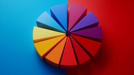 Fototapete - A high-contrast D pie chart with sharp edges and bright colors, emphasizing distinct categories of data, set against a clean and modern background.