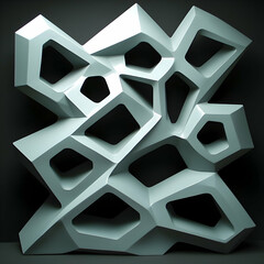 Wall Mural - Abstract white geometric sculpture, dark background, modern art, architectural design element