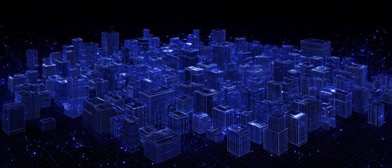Midnight blue isometric digital grid cityscape for futuristic designs and technology backgrounds