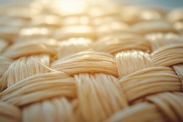Fototapete - Textured close-up of a natural woven mat capturing the warm sunlight in a cozy setting filled with earthy tones