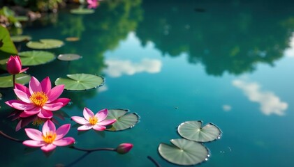 Wall Mural - lake surface adorned with floating floral patterns, picture, organic