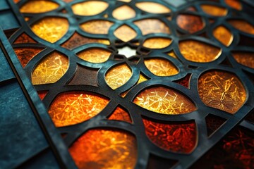 Fototapete - Intricate blue geometric patterns showcasing artistry in modern architectural design at a contemporary building