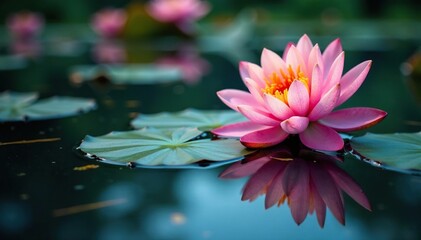 Wall Mural - intricate floral design reflected on calm lake surface, photo, nature, plant