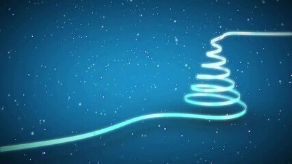 Wall Mural - animation of glowing spiral line forming abstract tree shape in snowy background