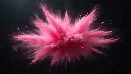 Poster - Abstract illustration of pink powder explosion against black background. Dynamic burst of color, creating energy and movement. Artistic splat texture, ideal for party, celebration, or festive themes.