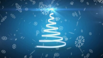 Wall Mural - glowing spiral tree with animation of falling snowflakes on blue background