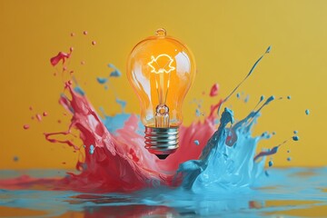 Aufkleber - Bright light bulb illuminating a vibrant swirl of orange, symbolizing creativity and inspiration in a dynamic artistic abstract design