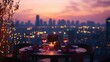 © humble - Romantic Dinner Setup with City Skyline at Sunset with Bokeh Lights