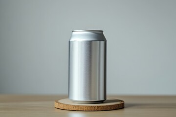 Poster - An aluminum beverage can sits on a wooden coaster