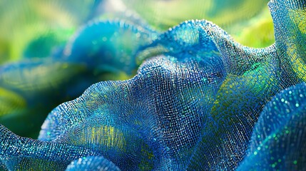 Abstract Woven Texture with Blue and Green Iridescence Shimmering in Light