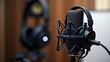 © Ada - technology and audio equipment concept - microphone at recording studio or radio station