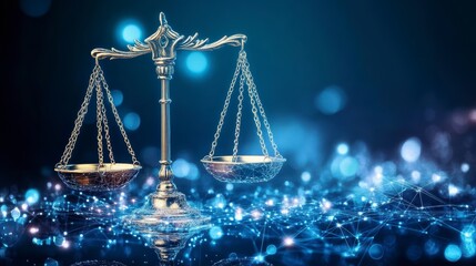 Aufkleber - Scales of justice on a digital network background.