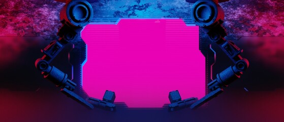 Wall Mural - 3d illustration rendering of y2k 2000s gamer technology futuristic fantasy metaverse cyberpunk sci-f