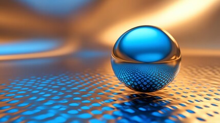 Aufkleber - Blue sphere reflecting on textured metallic surface.