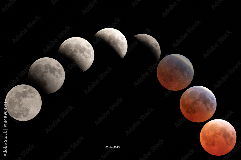 Phases of the blood moon lunar eclipse on March 14, 2025 Stock Photo ...