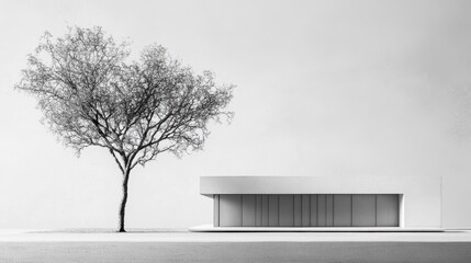 Aufkleber - Minimalist architectural model with tree.