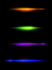 Leinwandbilder - Bright shine of light of flickering horizontal rays on black background. Luxurious light effect for design and vector illustrations.