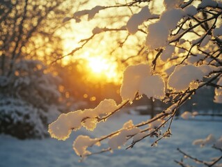 Wall Mural - snowy trees at sunset