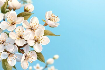 White spring flowers blooming on a tree branch